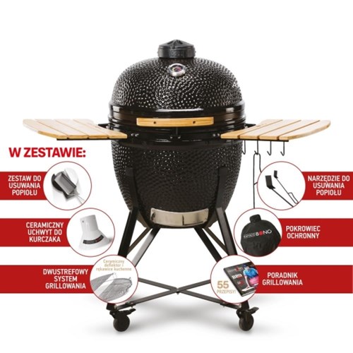 Grill ceramiczny węglowy Kamado Bono Grande, czarny