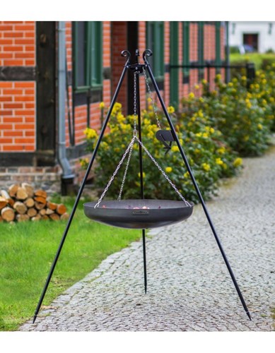 Wok na trójnogu 180 cm - stal naturalna 70 cm + kołowrotek