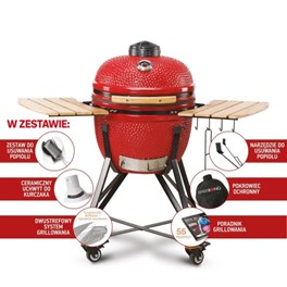 Grill ceramiczny węglowy Kamado Bono Media, czerwony